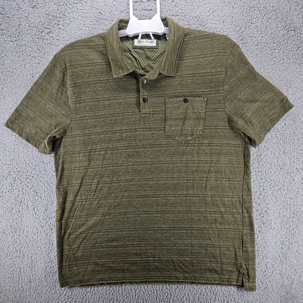 English Laundry Mens Polo Shirt Large Olive Green Space Dye Short Sleeve Pocket
